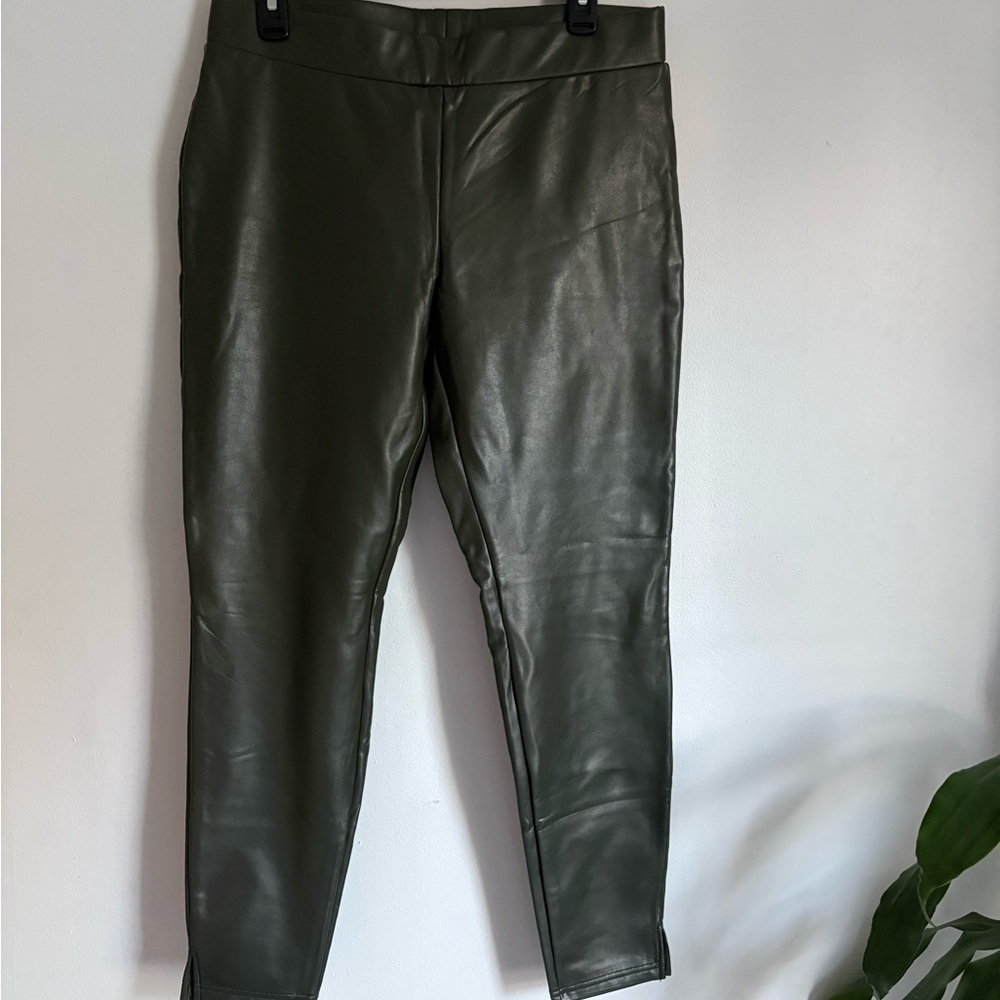 HUE Olive Faux Leather Leggings